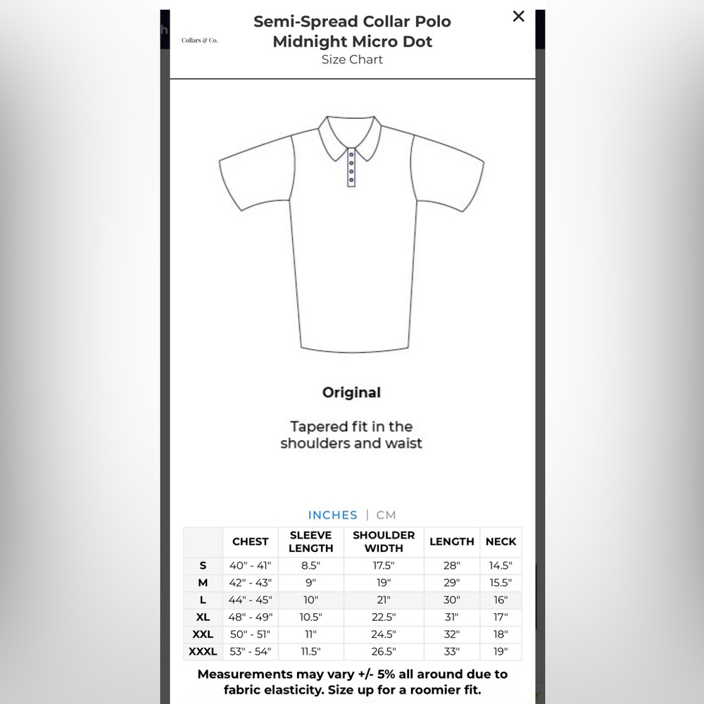 Collars & Co NWT Men’s Semi-Spread Collar Polo In Midnight Micro Dot.  Sz Large - Picture 15 of 15